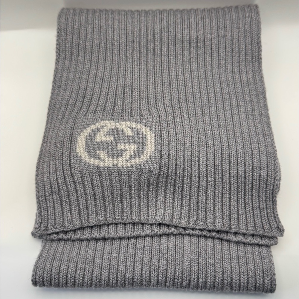 Gucci GG Logo Scarf Wool Silk Blend Authentic